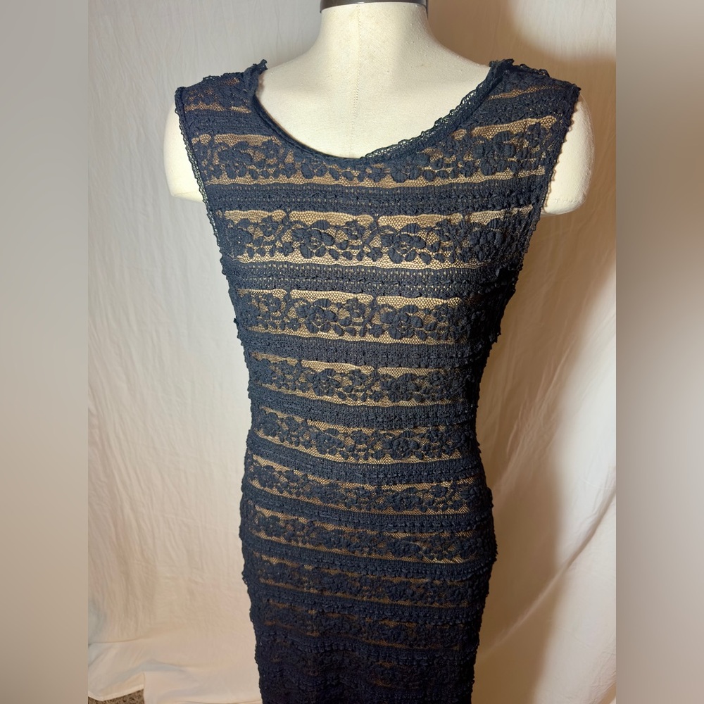 M.S.S.P. Contemporary Black Lace Bodycon Midi Dress Size M